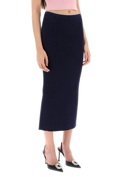 Shop Alessandra Rich Knitted Pencil Skirt In Blu