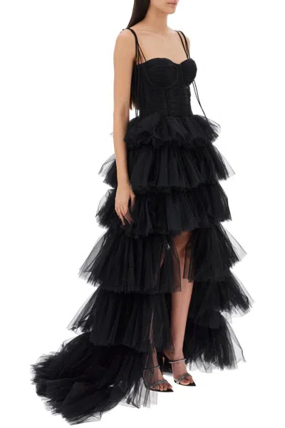 Shop 19:13 Dresscode Long Bustier Dress With Flounced Skirt In Nero