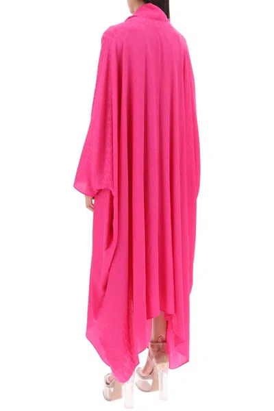 Shop Valentino Maxi Shirt Dress In Crepe De Chine With 'toile Iconographe' Motif In Fuxia
