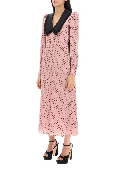 Shop Alessandra Rich Midi Dress With Contrasting Collar In Rosa