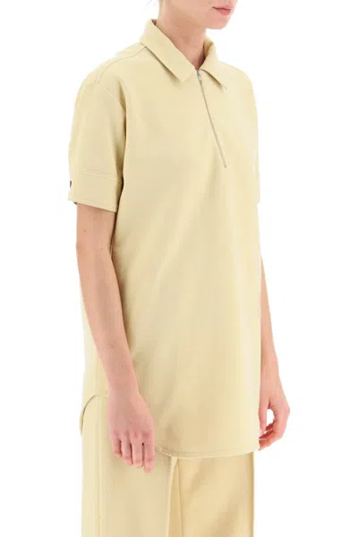Shop Jil Sander Polo Shirt With Half Zip And Monogram Embroidery In Giallo