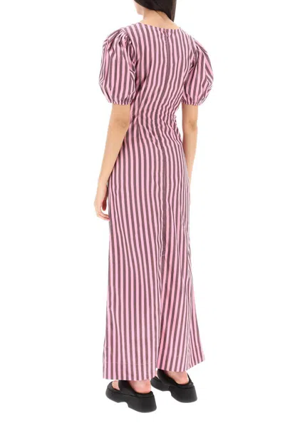 Shop Ganni Striped Maxi Dress With Cut-outs In Rosa