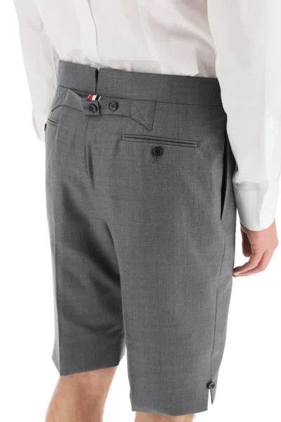 Shop Thom Browne Super 120's Wool Shorts With Back Strap In Grigio
