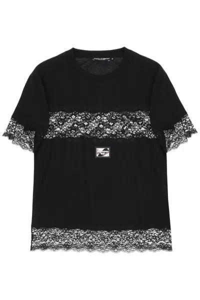 Shop Dolce & Gabbana T-shirt With Lace Inserts In Nero