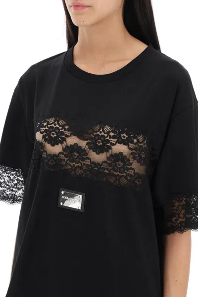 Shop Dolce & Gabbana T-shirt With Lace Inserts In Nero