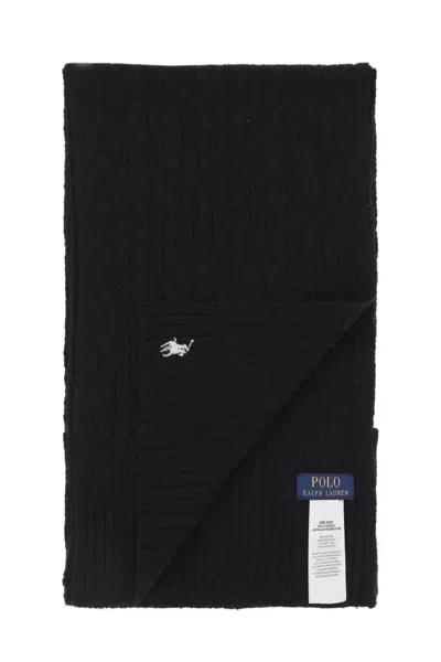 Shop Polo Ralph Lauren Wool And Cashmere Cable-knit Scarf In Nero