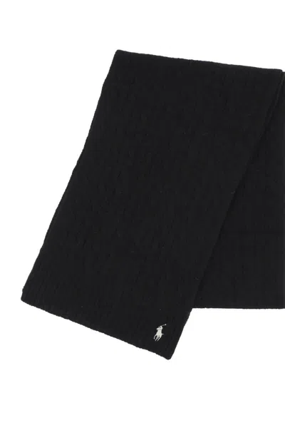 Shop Polo Ralph Lauren Wool And Cashmere Cable-knit Scarf In Nero