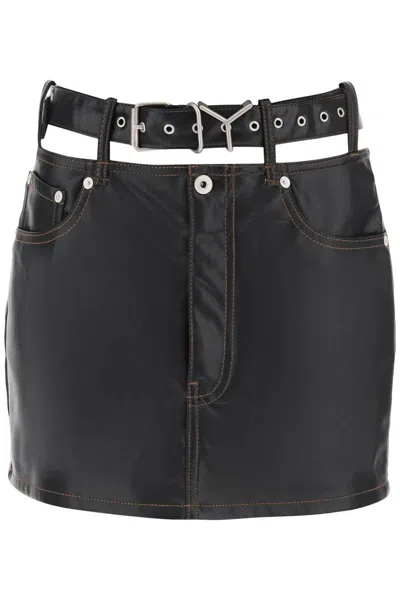 Shop Y/project Y Belt Faux Leather Mini Skirt In Nero