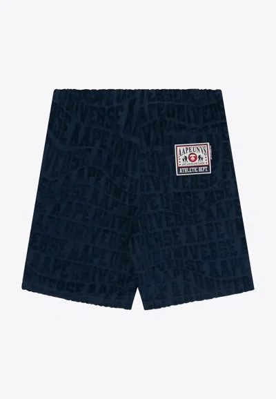 Shop Aape All-over Terry Logo Shorts In Navy