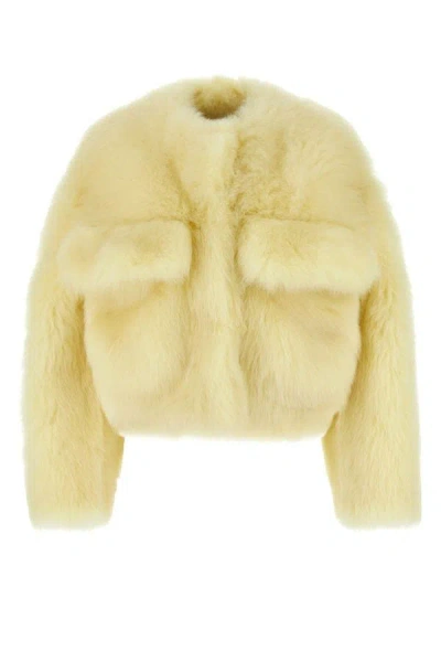 Shop Bottega Veneta Woman Yellow Toscana Fur Coat