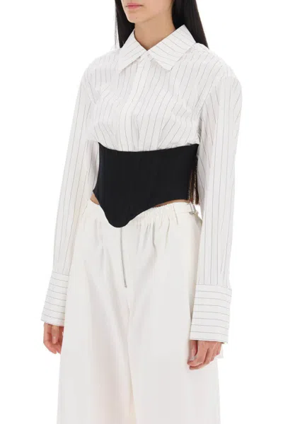 Shop Dion Lee Cropped Shirt With Underbust Corset In Bianco