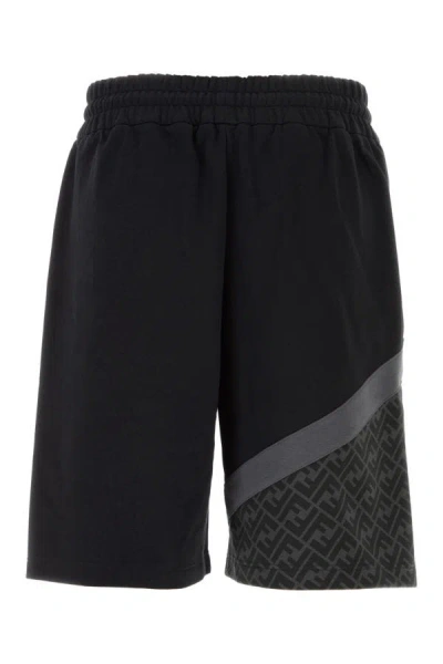 Shop Fendi Man Black Cotton Blend Bermuda Shorts