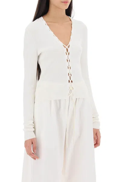 Shop Dion Lee Lace-up Cardigan In Bianco