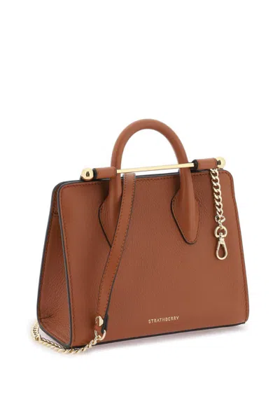 Shop Strathberry Nano Tote Leather Bag In Marrone