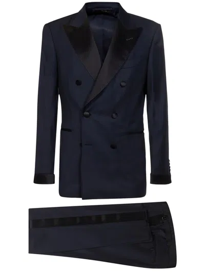 Tom Ford Double-breasted Tailored Suit In Blue