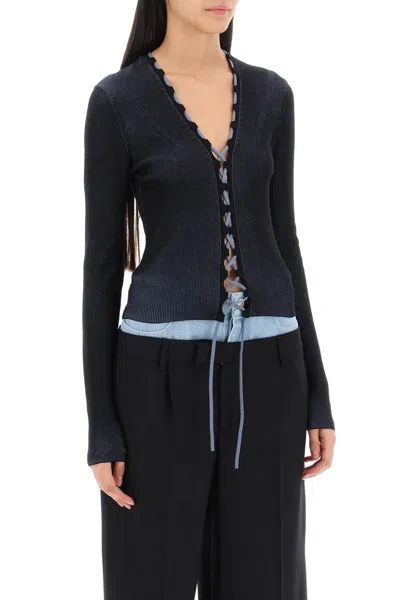 Shop Dion Lee Two-tone Lace-up Cardigan In Nero