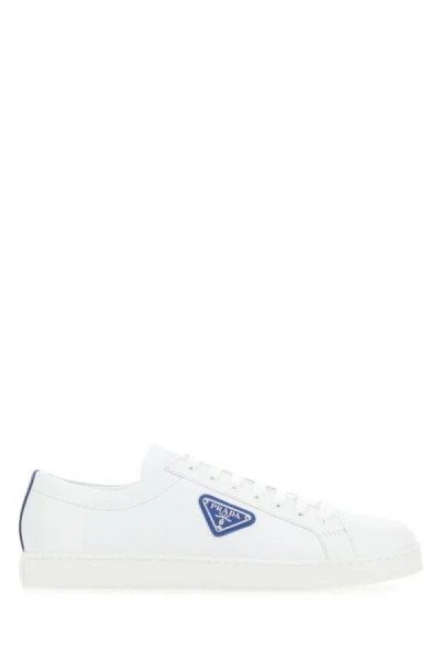 Shop Prada Man White Leather Sneakers