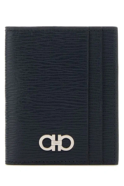 Ferragamo Black Cardholder With Gold-tone Gancini Logo In Calf Leather Man In Black