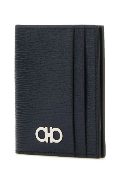 Ferragamo Black Cardholder With Gold-tone Gancini Logo In Calf Leather Man In Black