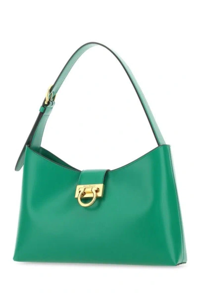 Shop Ferragamo Salvatore  Woman Emerald Green Leather Trifolio Shoulder Bag