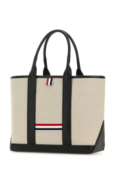 Shop Thom Browne Man Sand Canvas Rwb-stripe Shopping Bag