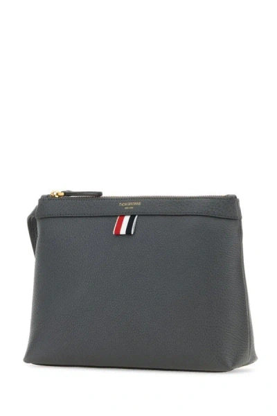 Shop Thom Browne Woman Dark Grey Leather Beauty Case In Gray