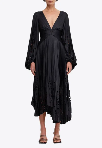 Shop Acler Barlow Plisse Midi Dress In Black