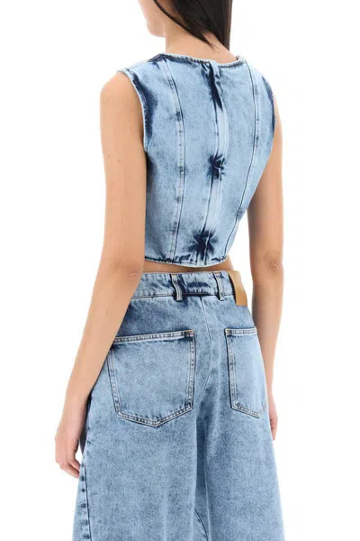 Shop Giuseppe Di Morabito Bustier Top In Marbled Denim In Celeste