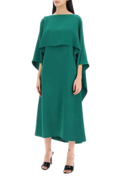 Shop Valentino Cady Couture Cape Dress In In Verde
