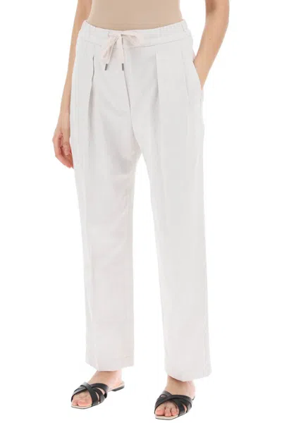 Shop Brunello Cucinelli Cotton And Linen Slouchy Pants In Bianco