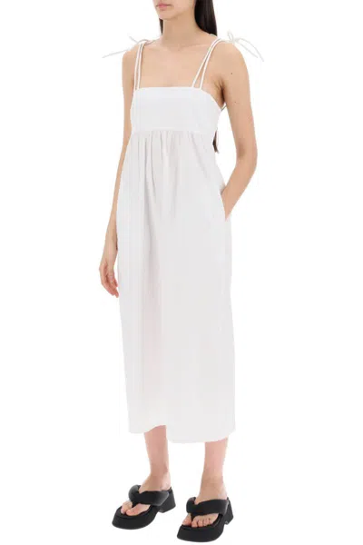 Shop Ganni Cotton Poplin Midi Dress In In Bianco