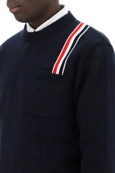 Shop Thom Browne Cotton Pullover With Rwb Stripe In Blu