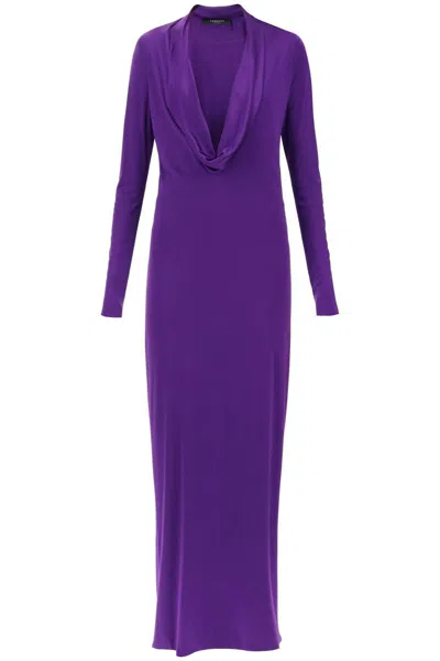 Shop Versace Cowl Neck Maxi Dress In Viola