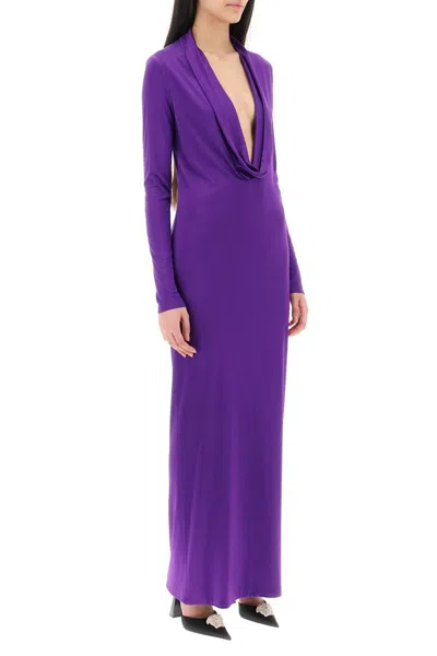 Shop Versace Cowl Neck Maxi Dress In Viola