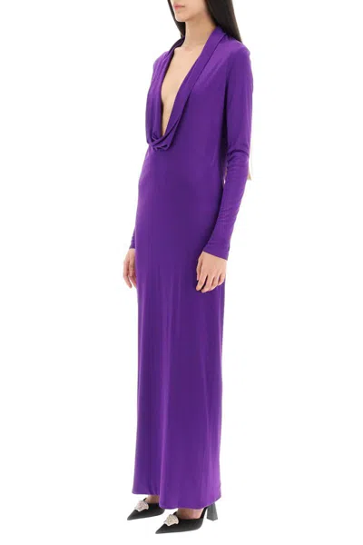 Shop Versace Cowl Neck Maxi Dress In Viola