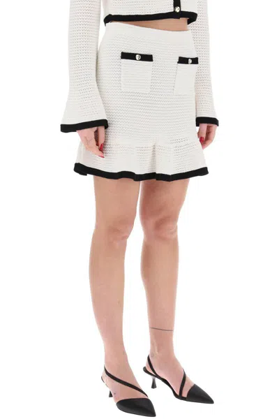 Shop Self-portrait Crochet Mini Skirt In In Bianco