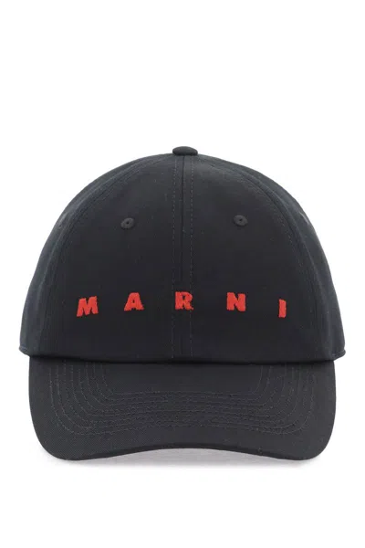 Shop Marni Embroidered Logo Baseball Cap With In Nero