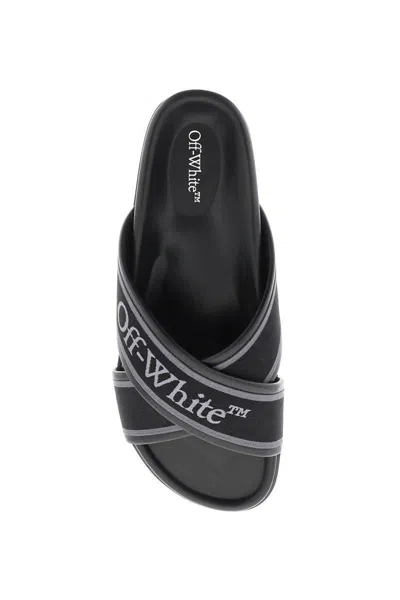 Shop Off-white Embroidered Logo Slides With In Nero