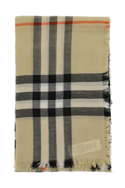 Shop Burberry Ered Wool Stole In Beige