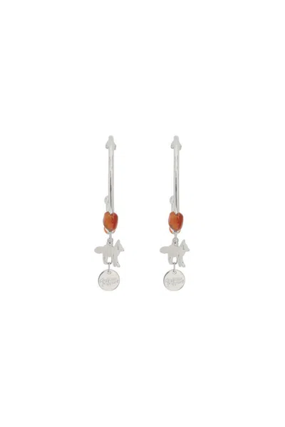 Shop Maison Kitsuné Fox & Beads Hoop Earrings In Argento