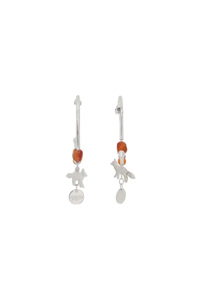 Shop Maison Kitsuné Fox & Beads Hoop Earrings In Argento