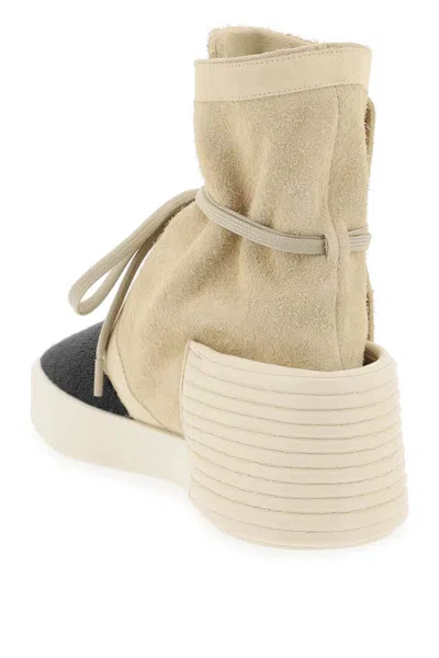 Shop Fear Of God High-top Suede And Beaded Leather Moc In Beige