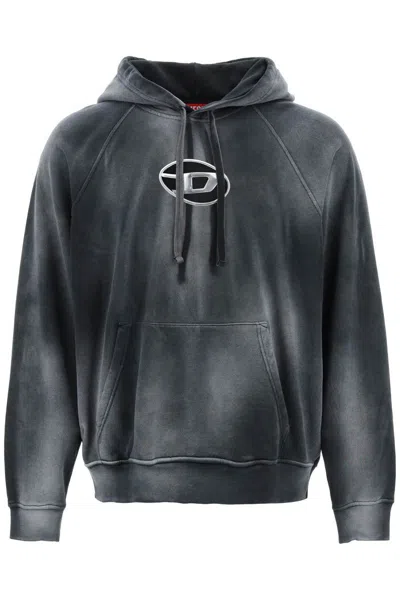 Shop Diesel Hooded Sweatshirt With Oval Logo And D Cut In Nero