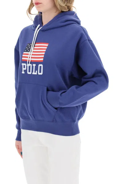 Shop Polo Ralph Lauren Hooded Sweatshirt With Flag Print In Blu