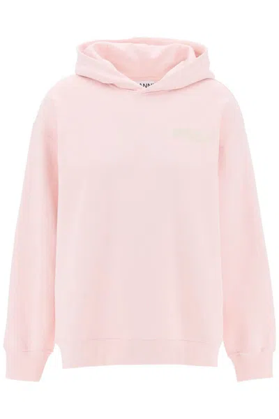 Shop Ganni Hoodie With Isoli Fabric In Rosa