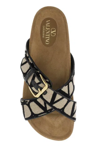 Shop Valentino Iconographer Canvas Slides With In Beige