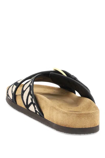 Shop Valentino Iconographer Canvas Slides With In Beige