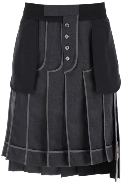 Shop Thom Browne Inside-out Pleated Skirt In Grigio