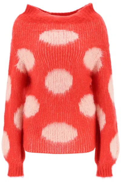 Shop Marni Jacquard-knit Sweater With Polka Dot Motif In Bianco
