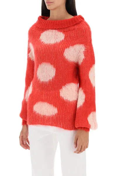 Shop Marni Jacquard-knit Sweater With Polka Dot Motif In Bianco